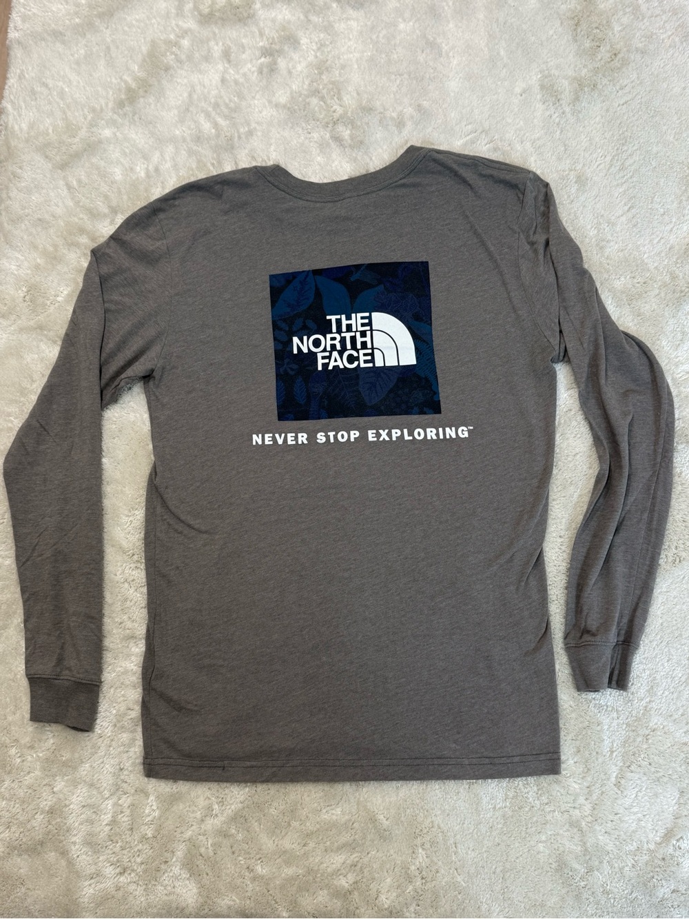 The North Face Shirt Men's M Gray‎ Long Sleeve Never Stop Exploring NSE Box Logo